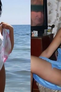 a mature woman has a hairy cock and she is spreading it out